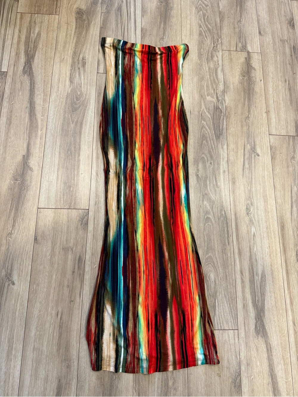 Fashion Nova Multicolor Striped Maxi Dress with Red & Blue Accents